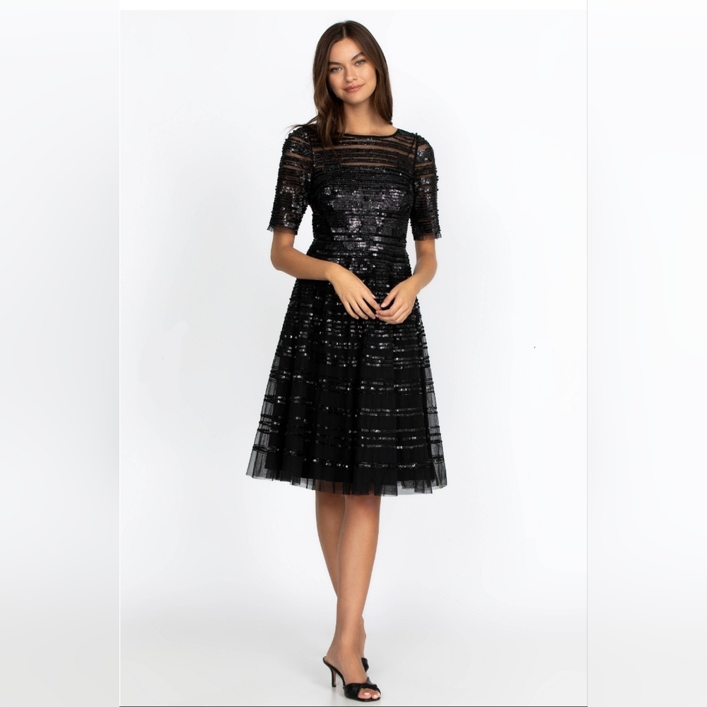 NWT Johnny Was Size 6 b Black Beaded Sequin Cocktail Midi Dress